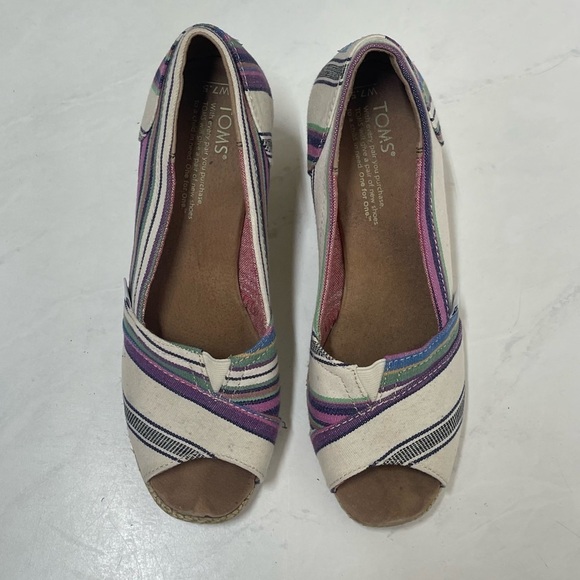 Toms Womens Espadrille Peep Toe Wedges Size 7.5 - Picture 2 of 7